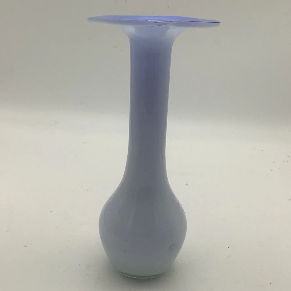 Elegant Art Glass Bud Vase in Blue and White